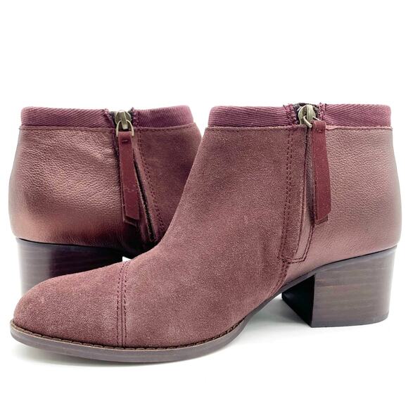 TOMS Womens 5.5‎ Loren Suede Bootie Side Zip Chunky Block Heel Burgundy - Picture 1 of 10